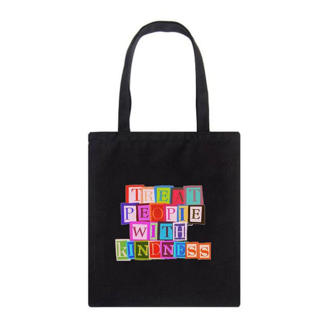 Iaidegou-9 Behandel mensen met vriendelijkheid Brief Casual Mode Canvas Grote Capaciteit Tote Harajuku Vrouwen Tassen Leuke Vintage Vrouwelijke Schoudertas 24*26cm