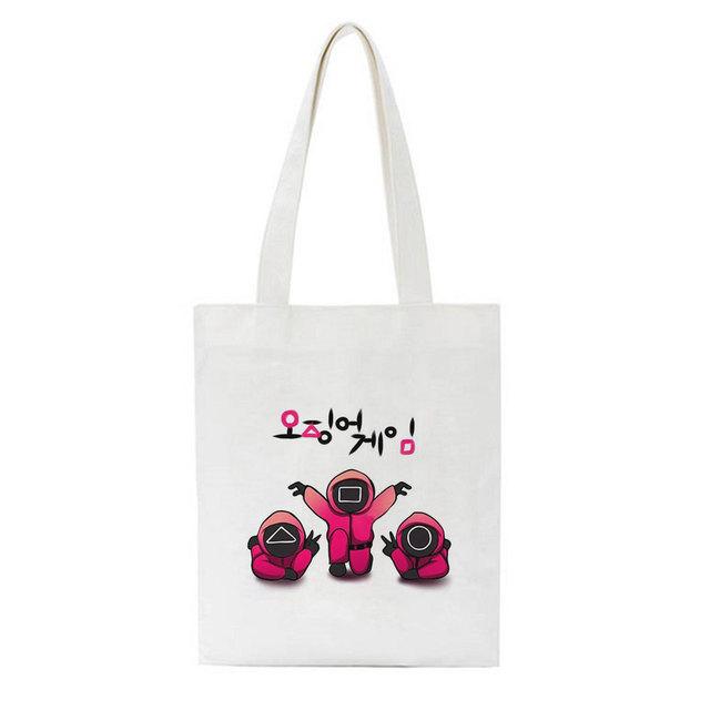 Iaidegou-4 Koreaanse TV Inktvis Game Print Casual Harajuku Vrouwelijke Schouder Canvas Tas High Street Grote Capaciteit Tote Herbruikbare Y2K Boodschappentassen 31*36cm