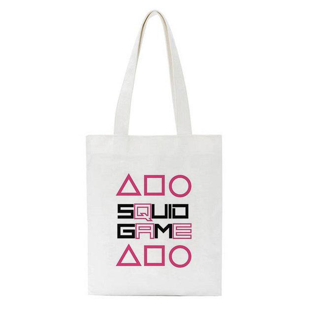 Iaidegou-4 Koreaanse TV Inktvis Game Print Casual Harajuku Vrouwelijke Schouder Canvas Tas High Street Grote Capaciteit Tote Herbruikbare Y2K Boodschappentassen 34*42cm