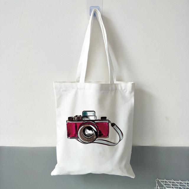 Iaidegou-4 Vintage Camera Tote Bag Fotograaf Canvas Doek Tassen Camera Grafisch Retro Mooie Handtassen Schoudertassen Totes Grote Capaciteit 24*26cm
