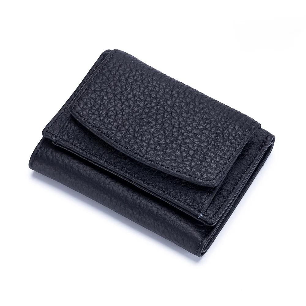 Framont Fashion House Mannen Vrouwen Echt leren portemonnees Vrouwelijke koeienhuid portemonnees Dame Kleine muntvak Kaarthouder Mini geldzak Draagbare clutch portemonnee zwart