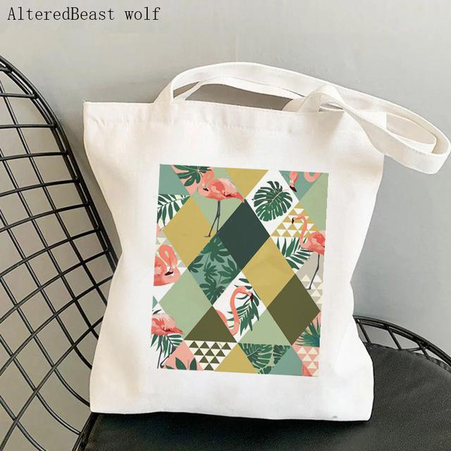 Aidegou19 Vrouwen Shopper tas Flamingo Art Level Of Flamingos in Gouden Tas Harajuku Winkelen Canvas Shopper Tas meisje Tote Schoudertas Dame 24*26cm