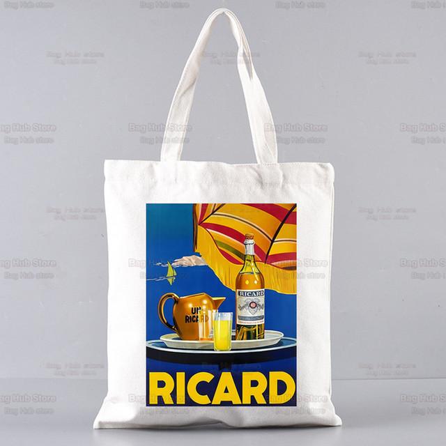 Aidegou20 Ricard Grafische Cartoon Bedrukte Canvas Schoudertas Vrouwelijke Harajuku Grappige Grote Capaciteit Eco Milieu RICARD Shopper Tas 29*32cm