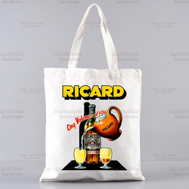 Aidegou20 Ricard Grafische Cartoon Bedrukte Canvas Schoudertas Vrouwelijke Harajuku Grappige Grote Capaciteit Eco Milieu RICARD Shopper Tas 31*36cm