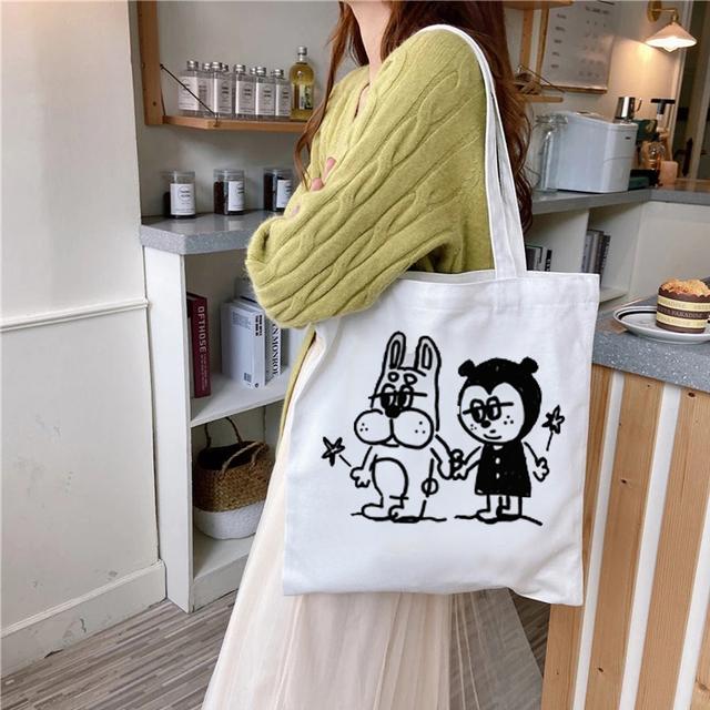 Aidegou2 Nieuwe Mode Veelzijdige Meisjes Dames Zomer 2022 Kawaii Print Dames Boodschappentas Witte Oversized Handtas Dames Cartoon Hart Pat 24*26cm