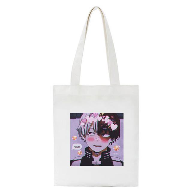 Aidegou17 Manga Shopper Boodschappentassen Anime My Hero Academia Eco Dagelijks gebruik Opvouwbare handtas Tote Bag met grote capaciteit Harajuku Schoudertassen 24*26cm