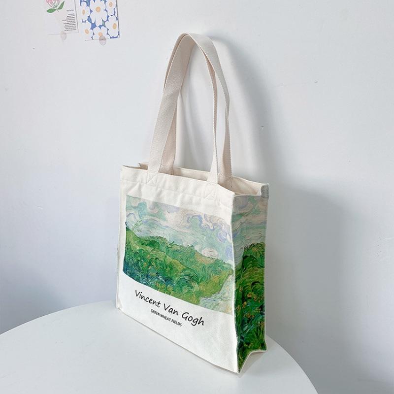 Framont Fashion House Extra dikke canvas schoudertas voor dames Van Gogh Morris Vintage olieverfschilderij Rits boeken Handtas Grote tas voor dames Winkelen