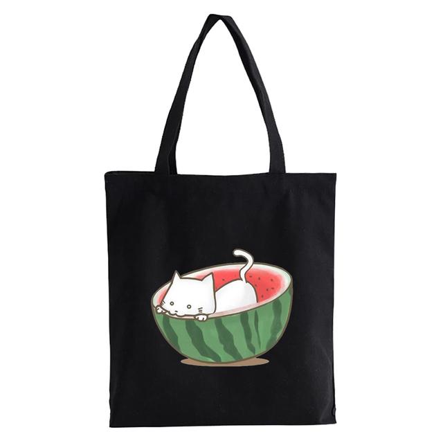 Aidegou20 Mode Dames Tote Bag Kawaii Originele Schattige Watermeloen Grafische Canvas Boodschappentas Meisjesstudent Schoudertas Vrouwelijke Handtas 34*42cm