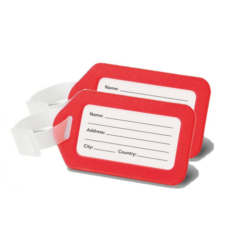 Merkloos Kofferlabel/adres en info bagagelabel kunststof - Set van 2x stuks - rood - 5 x 8 cm -