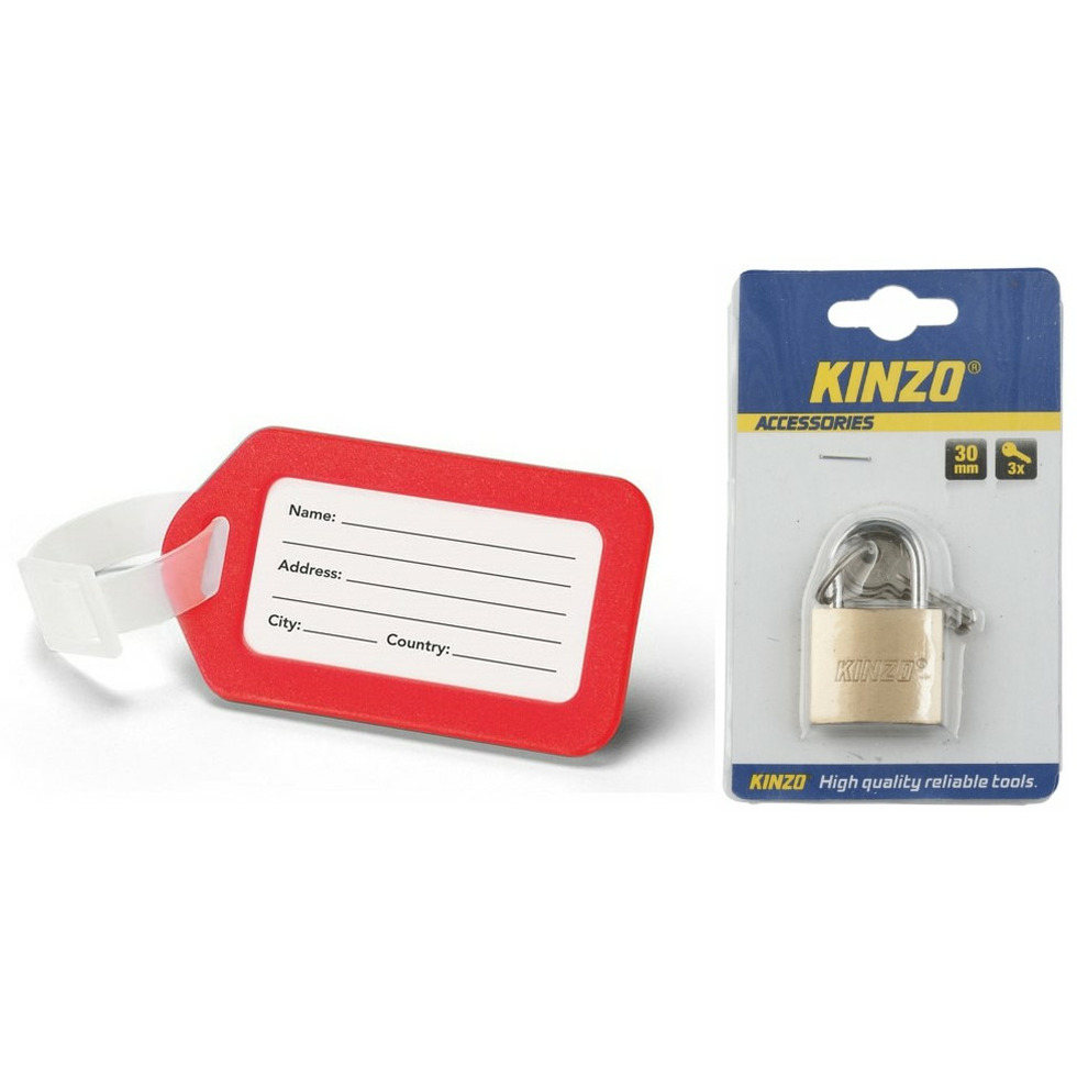 Merkloos Kofferlabel/bagagelabel kunststof rood incl. hangslot -