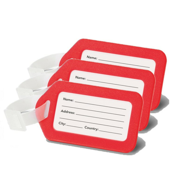 Merkloos Kofferlabel/adres en info bagagelabel kunststof - Set van 5x stuks - rood - 5 x 8 cm -