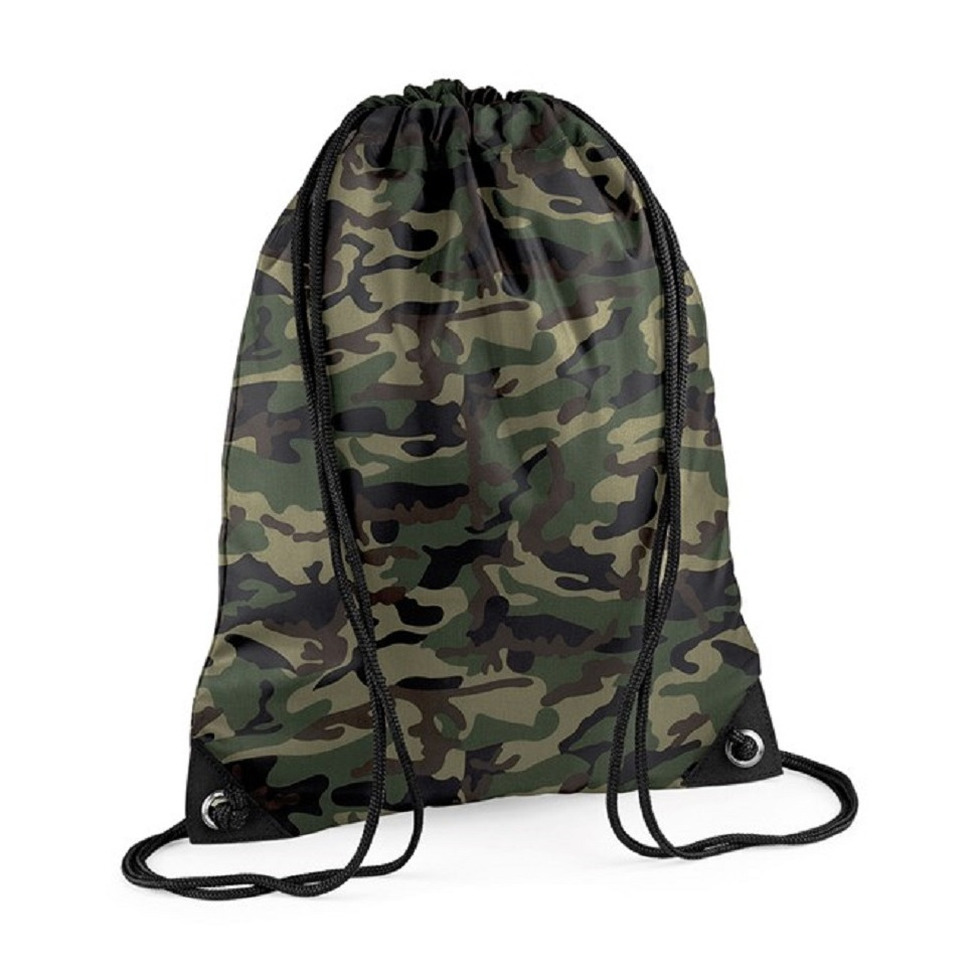 Bagbase 10x stuks sport gymtas jungle camouflage met rijgkoord 45 x cm -