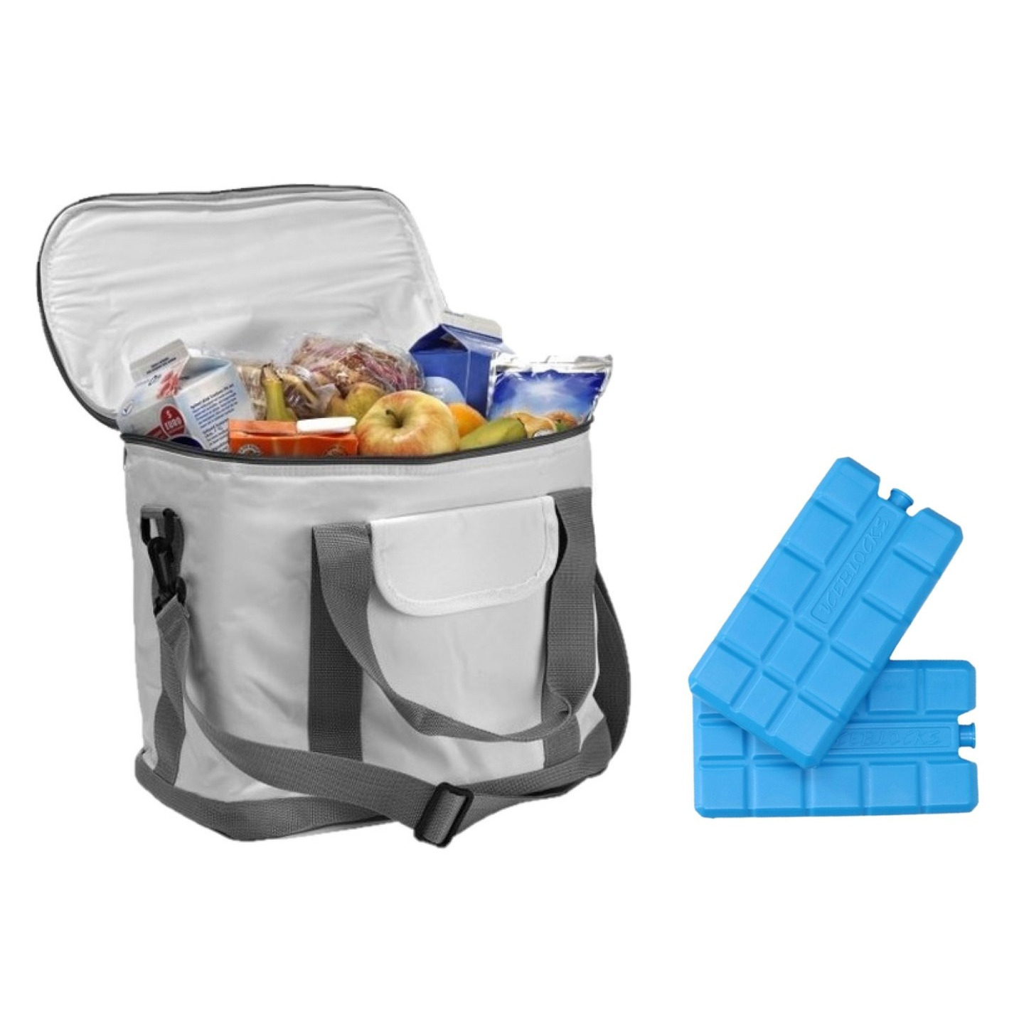 Merkloos Koeltas van 25 x 20 x 35 cm wit/grijs met 6x stuks koelelementen -