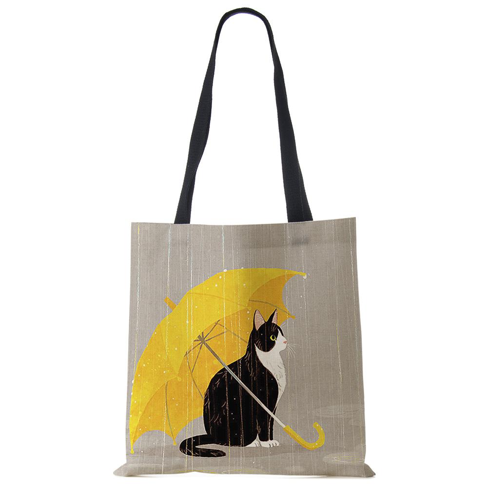 VIA ROMA Aangepaste Cartoon Cat Print Koreaanse draagtas voor vrouwen Herbruikbare schoudertassen voor boodschappen Opvouwbare reisschooltassen etui
