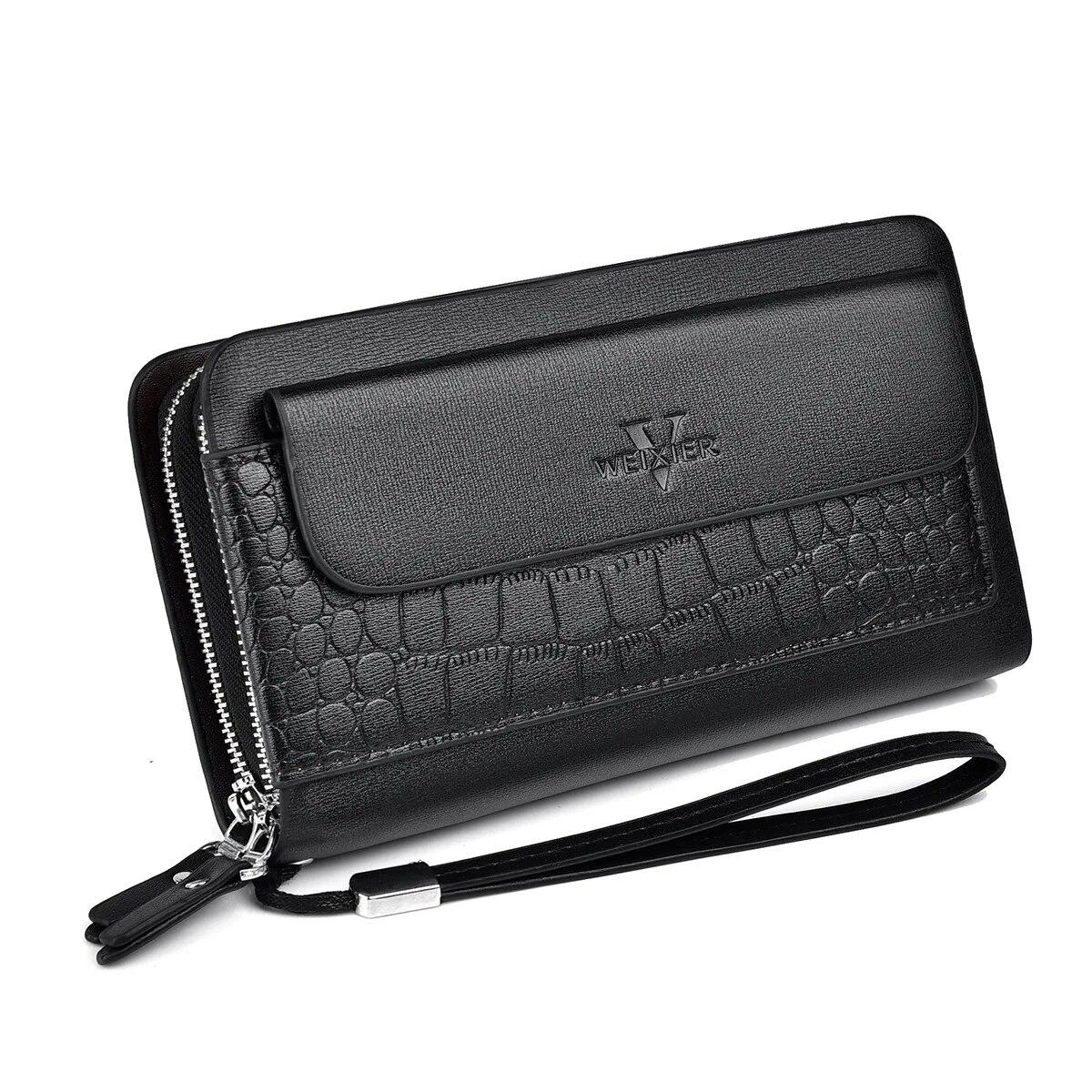 WEIXIER Mannen Clutch Bag Mode PU Leer Lange Portemonnee Dubbele Rits Zakelijke Portemonnee Zwart Bruin Mannelijke Casual Handige Tas zwart