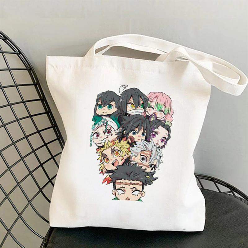 Aidegou2 Kawaii Demon Slayer Kimetsu No Yaiba Anime Shopper Bag Tote Bag Shopping Bag Travel Canvas Bag Pacakge Handtas Witte Strandtas 24*26CM