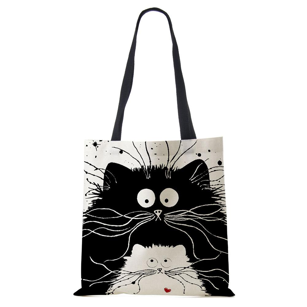 Sports Trend Bag Aangepaste draagtas boodschappentas Leuke kat afdrukken Dames handtas Linnen bakken met printlogo Casual reizende strandtassen