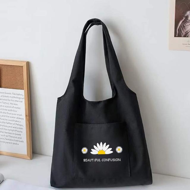 Aidegou15 Daisy Series Canvas Vest Bag Dames Boodschappentassen Hoge Capaciteit Forensen Tote Bag Supermarkt Boodschappentassen Studenten Schooltas 32*35cm