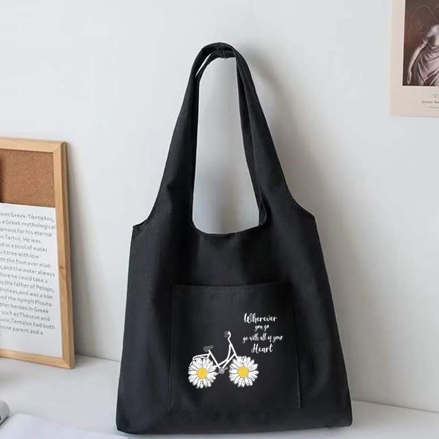Aidegou15 Daisy Series Canvas Vest Bag Dames Boodschappentassen Hoge Capaciteit Forensen Tote Bag Supermarkt Boodschappentassen Studenten Schooltas 32*35cm