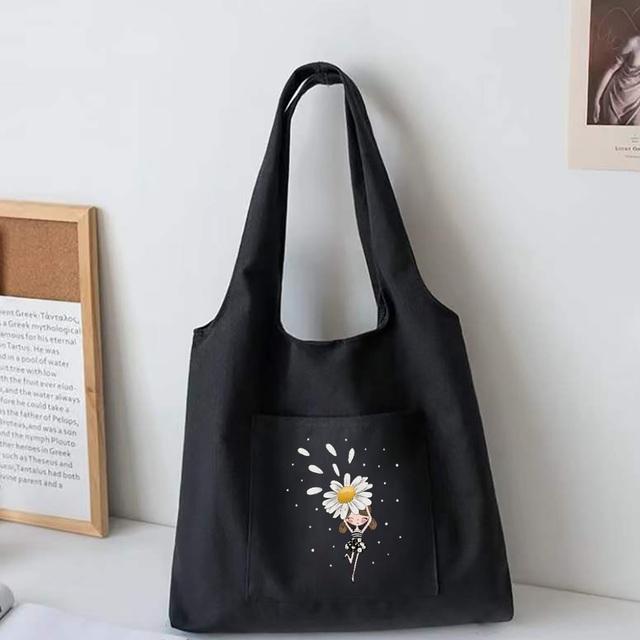 Aidegou15 Daisy Series Canvas Vest Bag Dames Boodschappentassen Hoge Capaciteit Forensen Tote Bag Supermarkt Boodschappentassen Studenten Schooltas 32*35cm