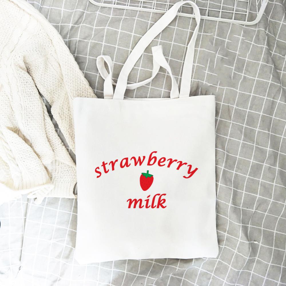 Jiangkao Leuke Retro jaren 90 Japan Schattig Aardbei Melkpak Vrouwen Canvas Boodschappentas Boekentas Katoenen Doek Schouder Shopper Tassen
