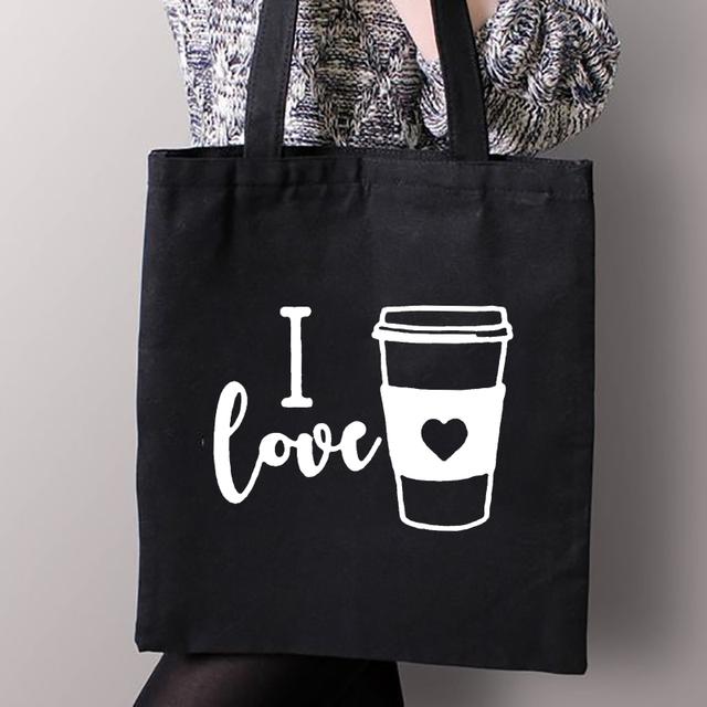 Aidegou17 Eerste koffie bedrukking Canvas Shopping Zwarte tassen Moederleven Vrouwen Katoenen gesp Tote tassen Vrouwelijke shopper Leraar Student Boekentassen 25*30cm