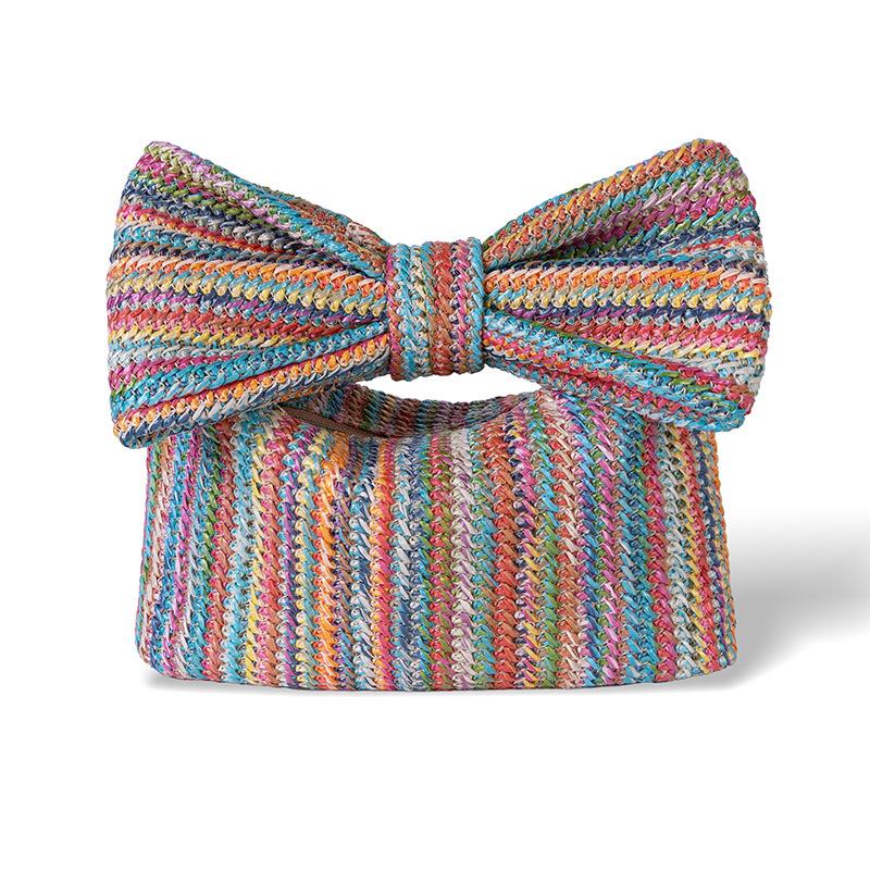 Yogodlns Modetrend Strik Stro Geweven Handtassen Nieuwe Designer Vrouwen Handgeweven Rotan Avond Clutch Bags Party Portemonnee Dag Koppelingen 24x6.5x14cm veelkleurig