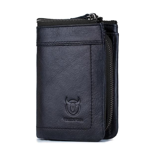 BULLCAPTAIN RFID Mode Lederen Heren Portemonnee Retro Korte Portemonnee Clutch Bag Heren Rits Portemonnee Kaarthouder Portemonnee zwart