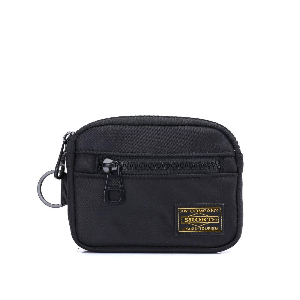 NATAWA Casual Heren Muntportemonnee Canvas Rits Korte Portemonnee Retro Sleutelhanger Klein Geldbuideltje Trend Jeugd Mini Handtas zwart