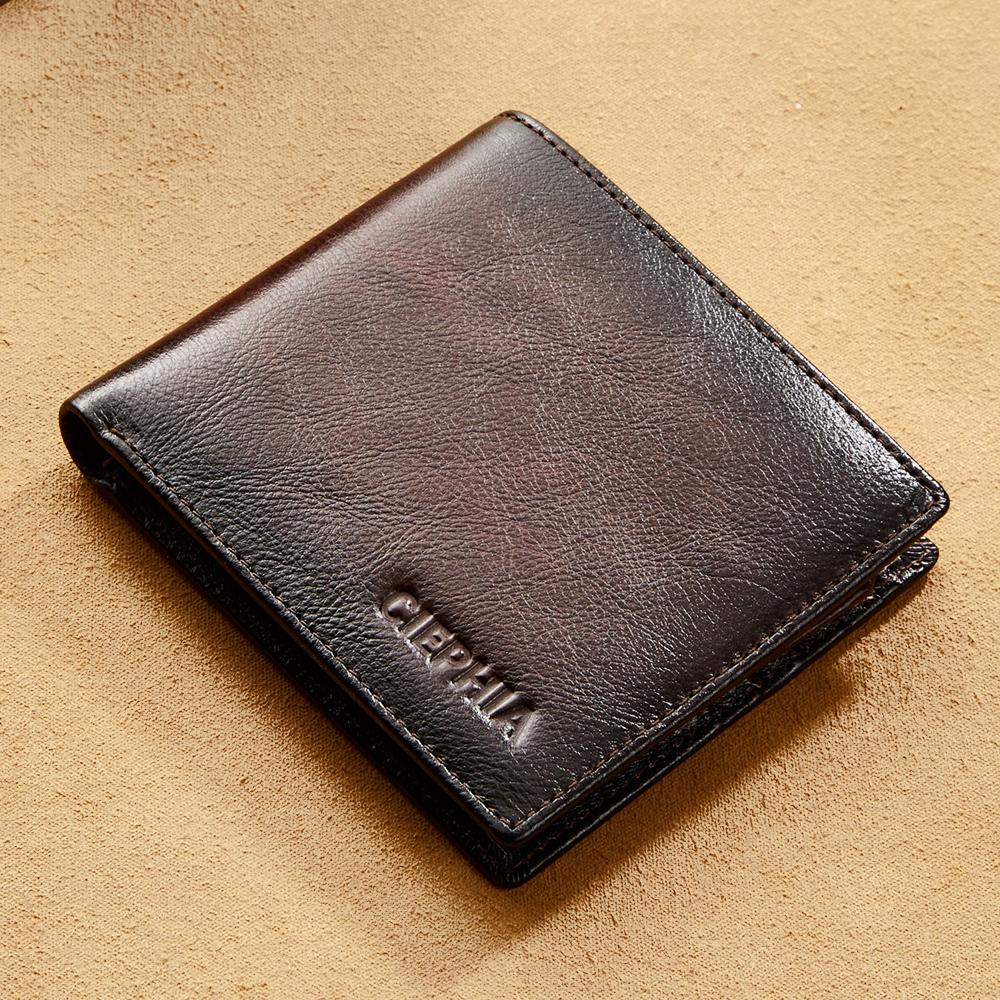 Leather Fashion Bags RFID-blokkerende lederen portemonnee voor heren, grote capaciteit toplaag koeienhuid tweevoudige vintage portemonnee met 2 ID-venstercadeaus voor hem koffie