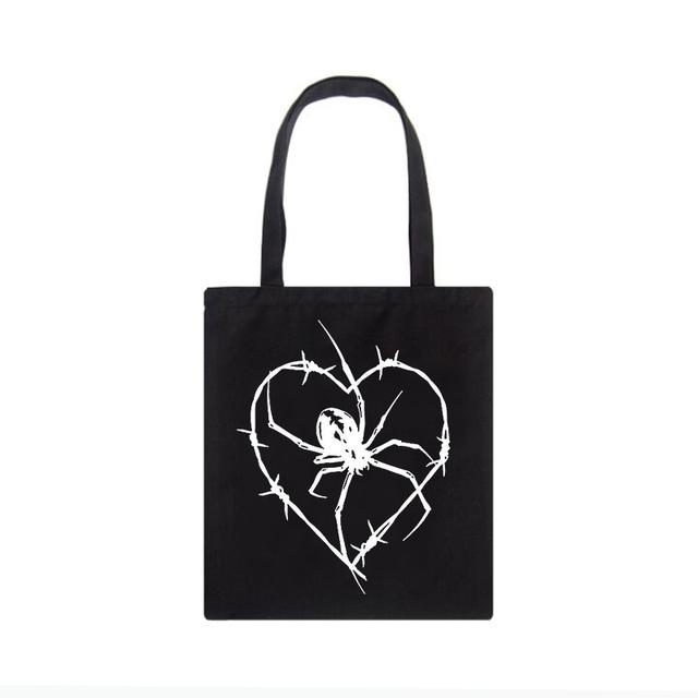 Aidegou19 Gotische spinnenprint dames schoudertassen Vintage canvas tas damestas met grote capaciteit emo donkere slang shopper tas casual y2k Tote 25*30cm