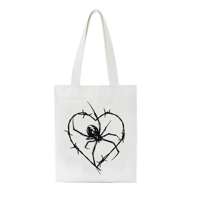 Aidegou19 Gotische spinnenprint dames schoudertassen Vintage canvas tas damestas met grote capaciteit emo donkere slang shopper tas casual y2k Tote 34*42cm