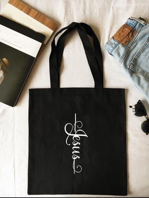 Iaidegou-4 Geloof kan bergen verzetten Canvas Tote Boodschappentas Opvouwbaar Herbruikbaar Mijn God Jezus Geloof over angst Vrouwen Shopper Studenten Boekentassen 24*26cm