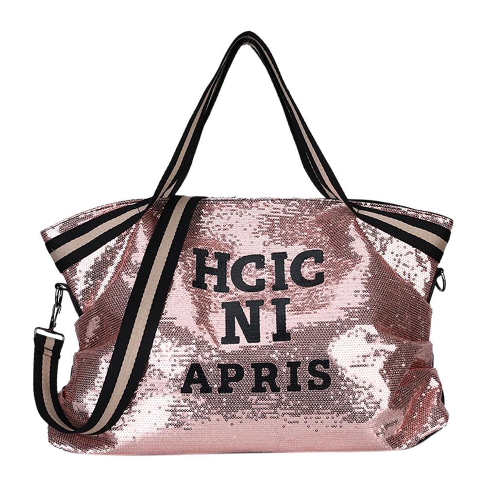Finger Letters Pailletten Crossbody Boodschappentassen Dames Grote Schouder Reishandtas roze