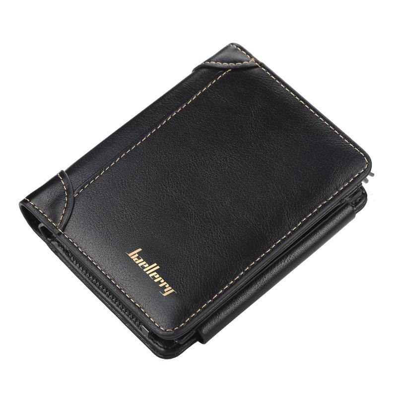 Baellerry Heren Korte Portefeuilles Pu Lederen Driebladige Rits Portemonnee Clutch Bags zwart