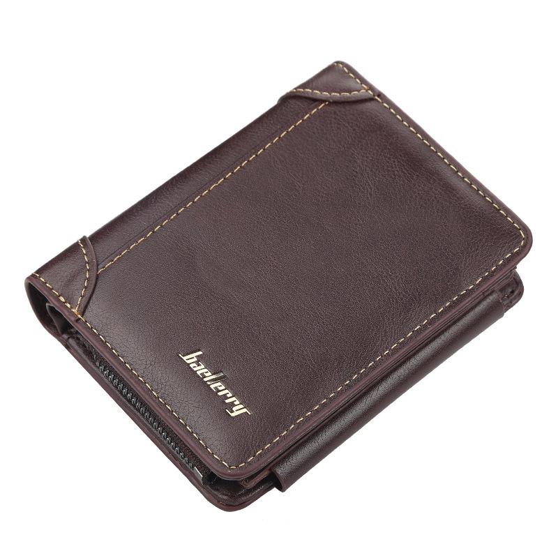 Baellerry Heren Korte Portefeuilles Pu Lederen Driebladige Rits Portemonnee Clutch Bags koffie