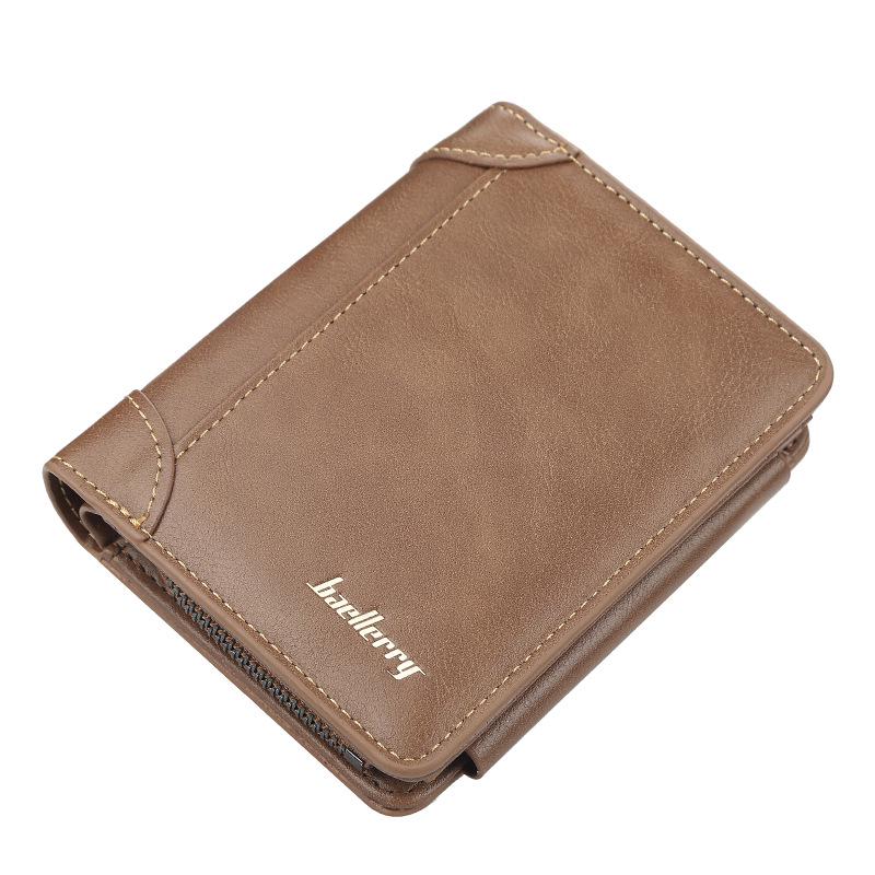 Baellerry Heren Korte Portefeuilles Pu Lederen Driebladige Rits Portemonnee Clutch Bags bruin