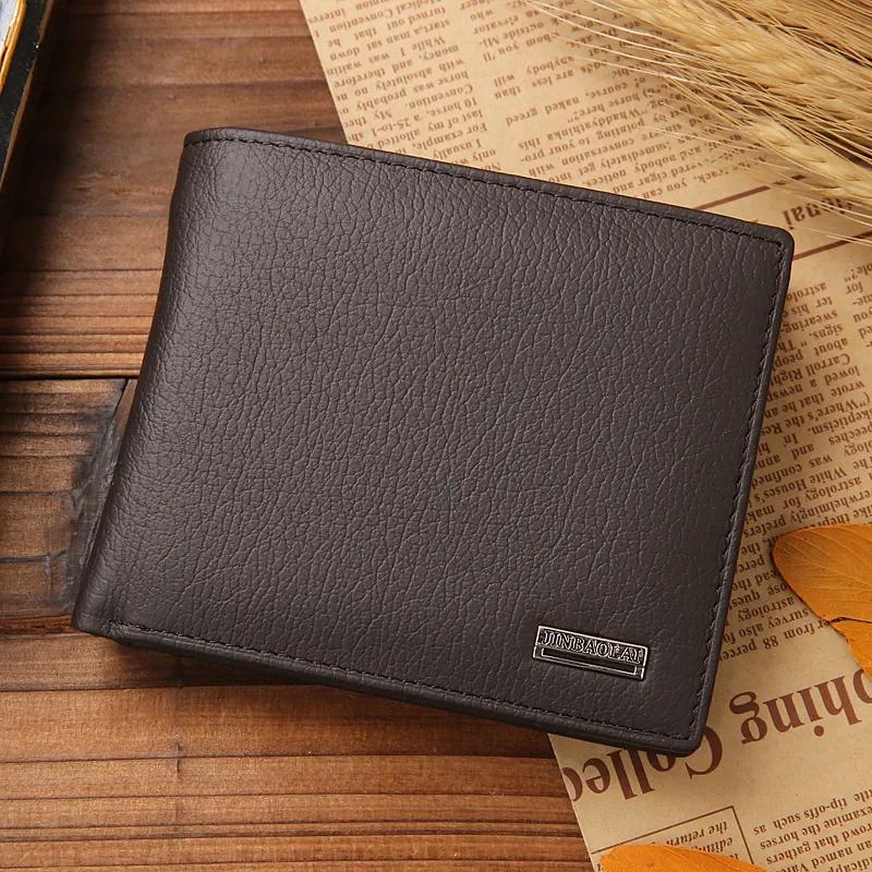 Sexy ladies trend market 100% Echt Lederen Heren Portemonnees Premium Product Echt Koeienhuid Portemonnees voor Mannen Kort Zwart Walet Portefeuille Homme bruin