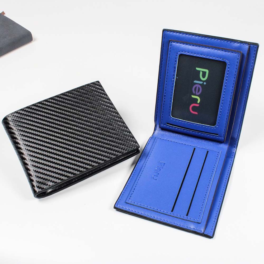 Shanxi Large Capacity Money clips Short Men's Wallet Coin Purse Carbon Fiber Wallets ID Credit Card Holder blauw