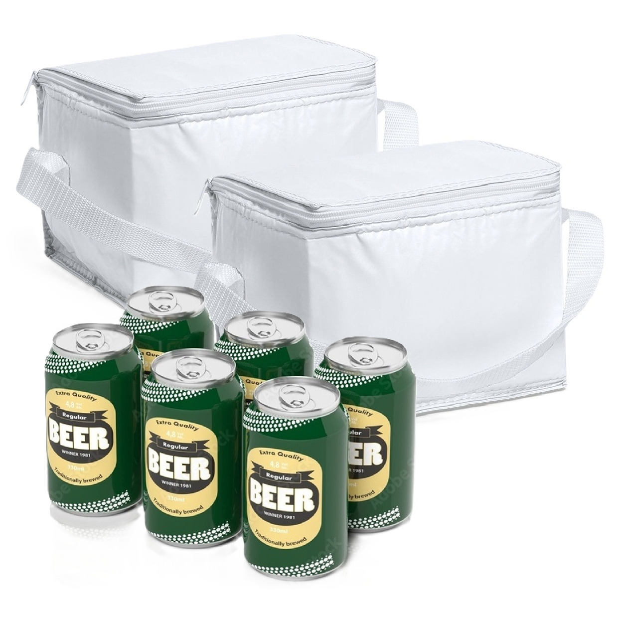 Bullet Mini koeltas wit - 2x - PVC - voor 6 blikjes - sixpack - 3,2 liter - 21 x 15 x 15 cm -