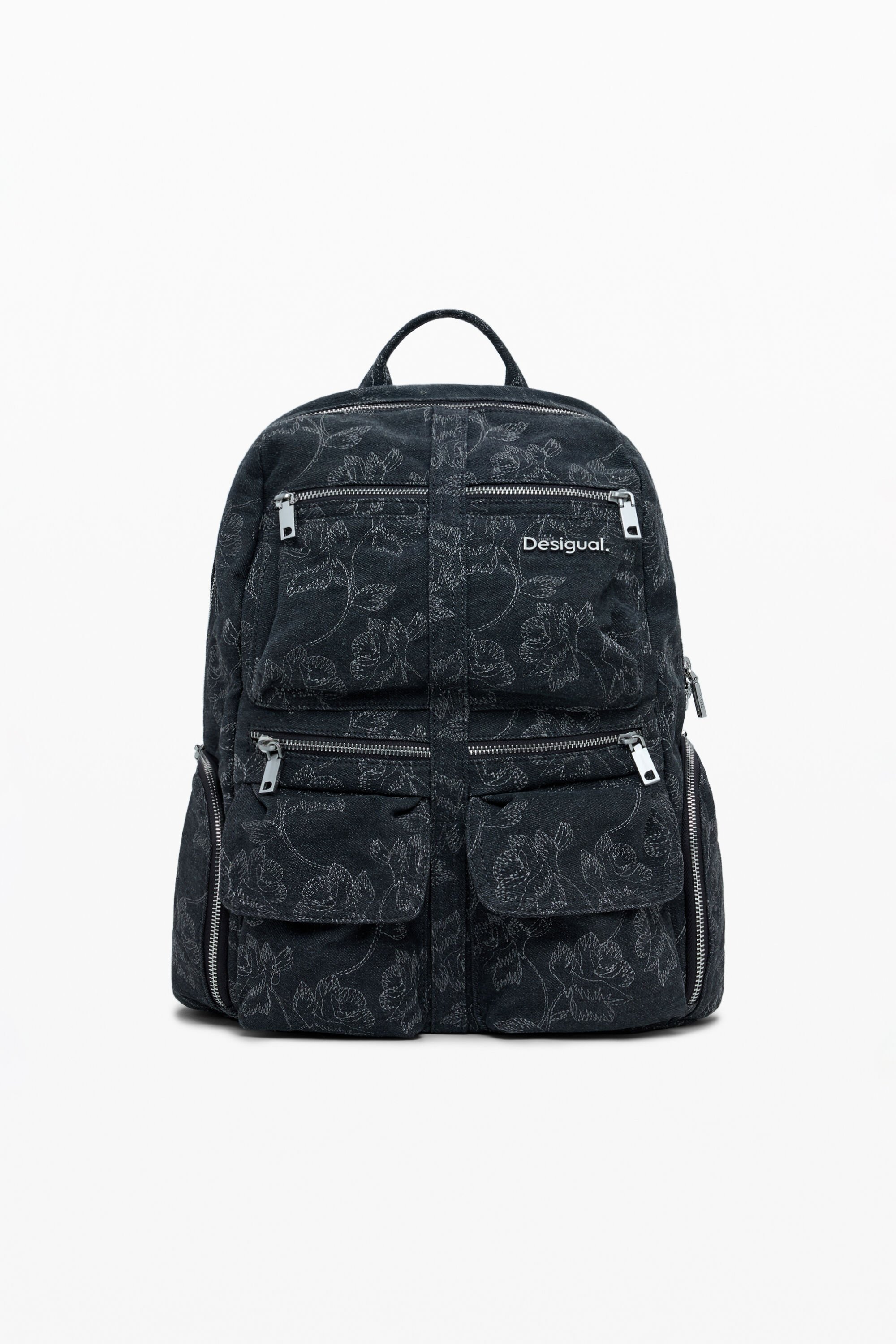 Desigual Grote denim rugzak met borduursels - BLACK