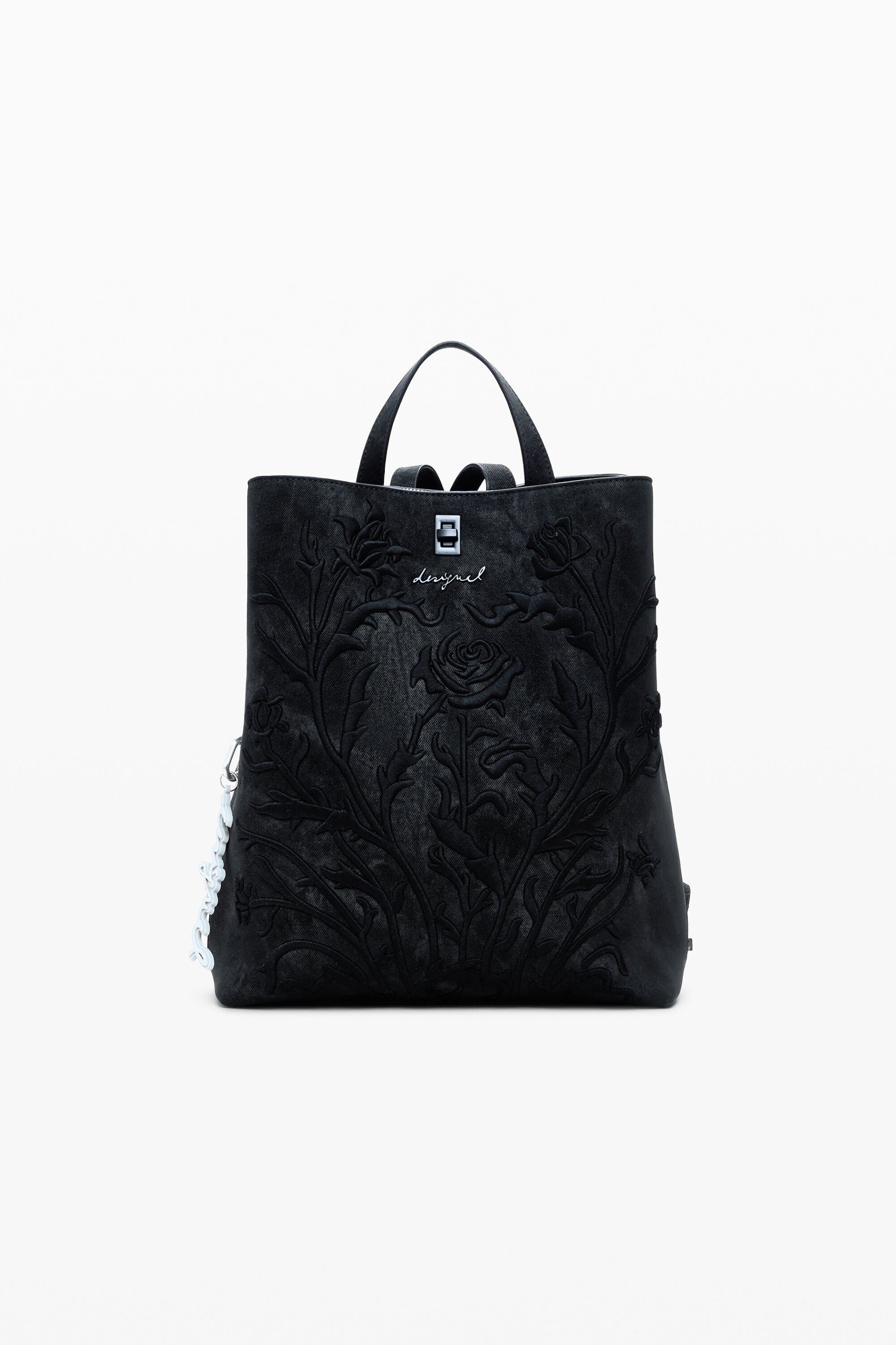 Desigual Kleine rugzak met 3D-bloemeneffect - BLACK