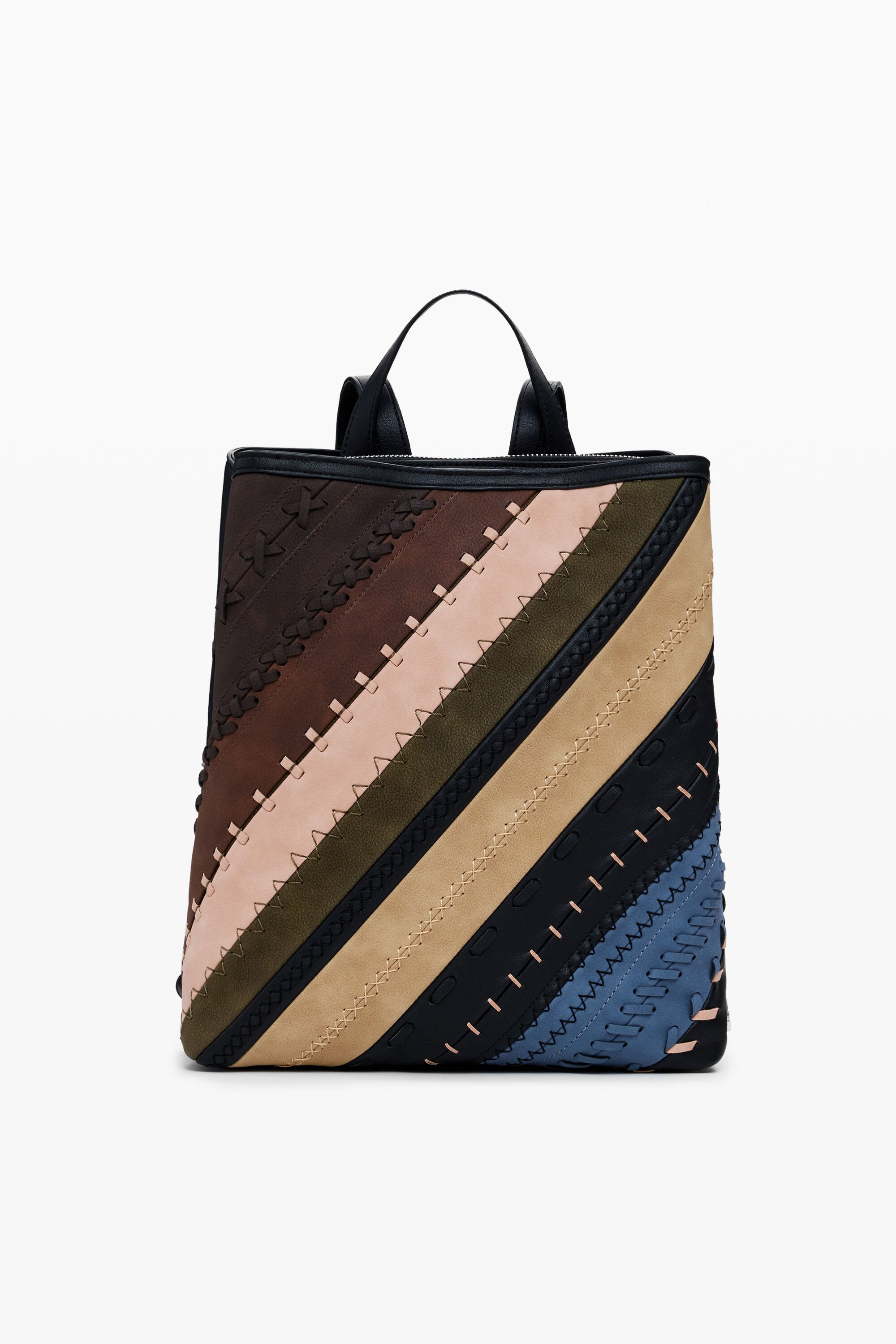Desigual Middelgrote rugzak met leerlook en stiksels - BROWN