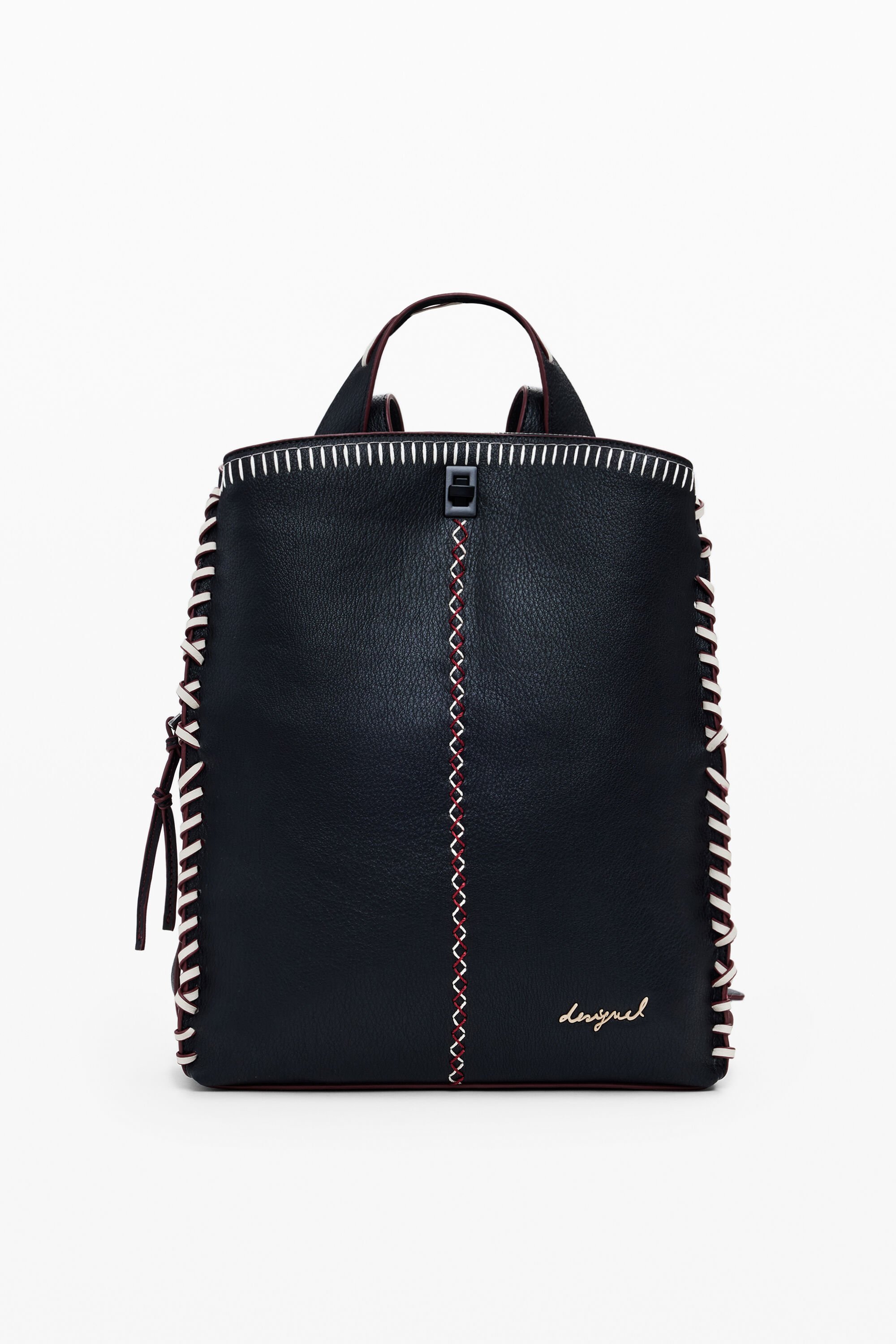 Desigual Grote rugzak met stiksels in leerlook - BLACK