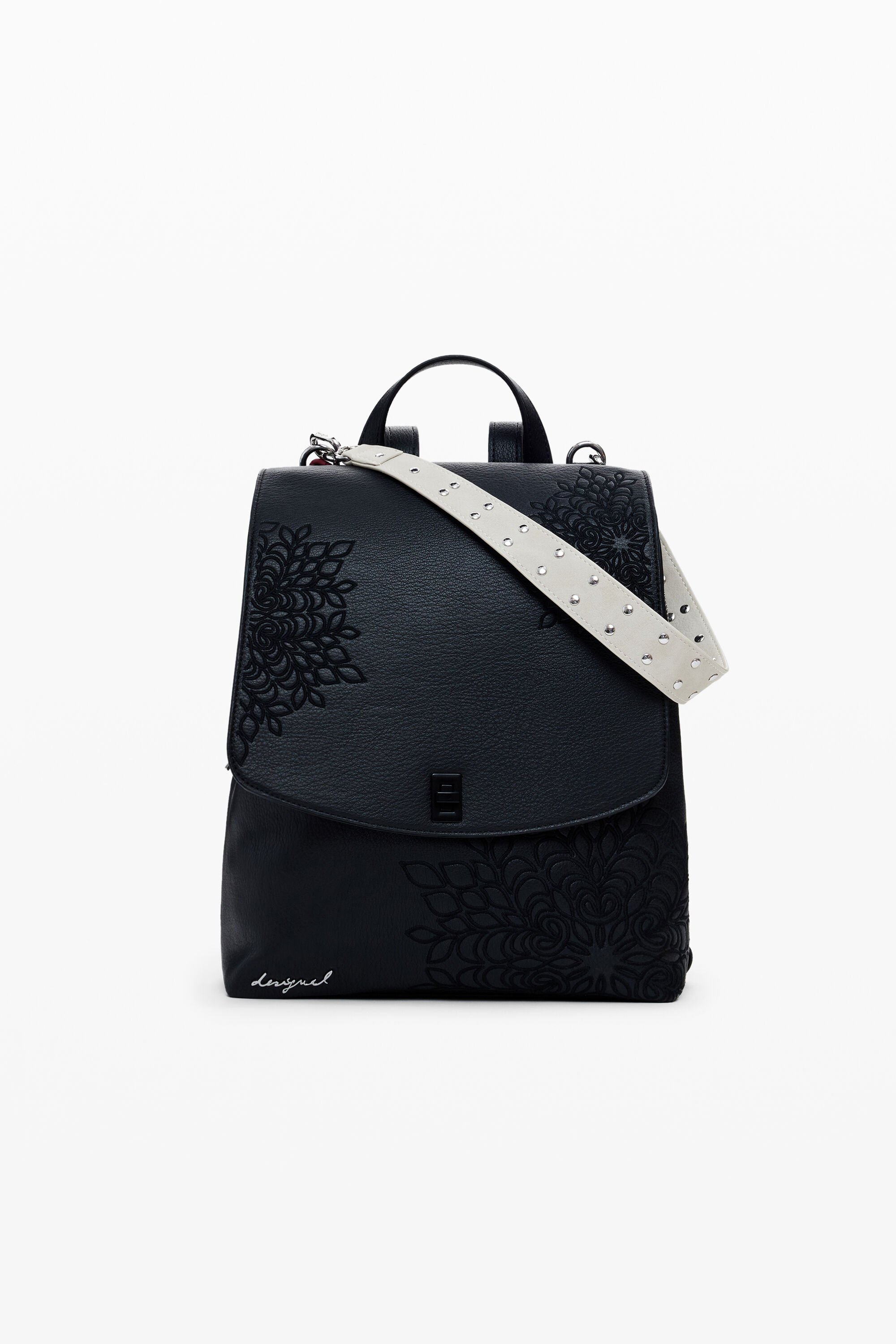 Desigual Kleine rugzak met klep en gravures - BLACK