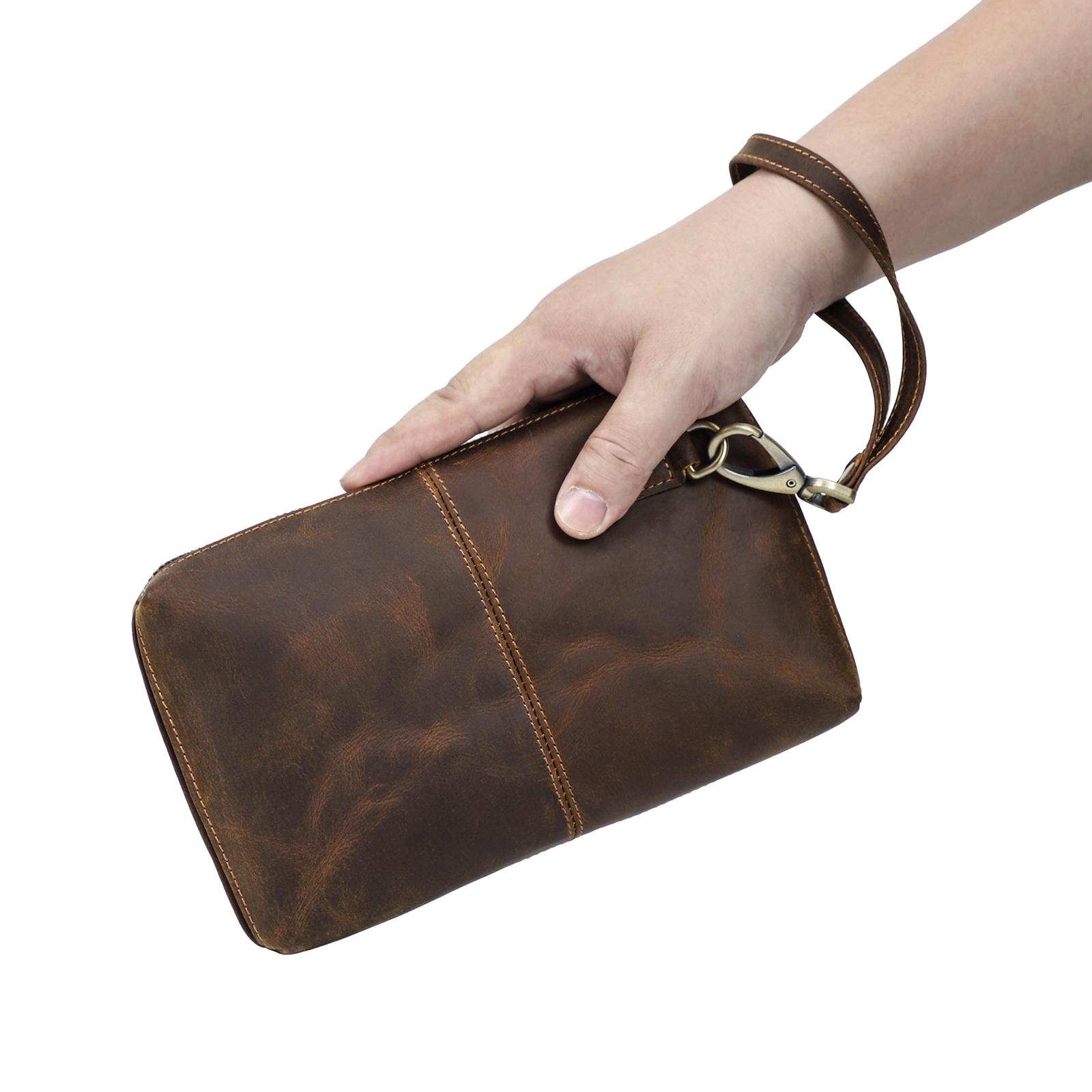 CONTACTS Echt leren vintage heren clutch tas RFID clutch portemonnee tas casual lange portemonnee grote capaciteit reistas man koffie