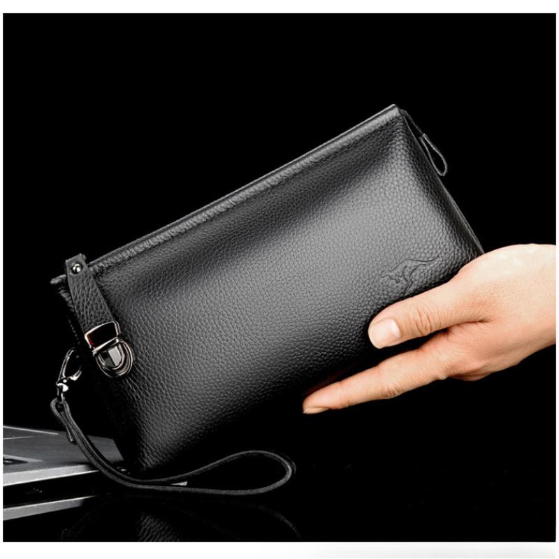 DDWJ Bags Genuine Men's Handbags Men's Leather Bags Business Casual Clutches Cowhide Clutches Men's Bags Large-capacity Wallets 20cm*4cm*10cm zwart