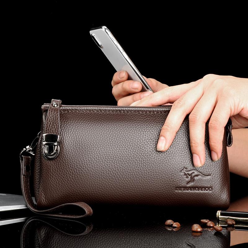 DDWJ Bags Genuine Men's Handbags Men's Leather Bags Business Casual Clutches Cowhide Clutches Men's Bags Large-capacity Wallets 20cm*4cm*10cm bruin
