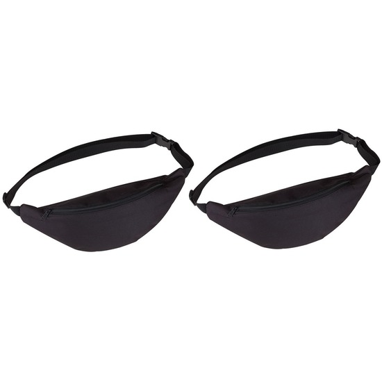 Merkloos Heuptasje/buideltasje - 2x - zwart - 35 x 15 cm - Festivaltasjes outdoor - Fanny pack - polyester -