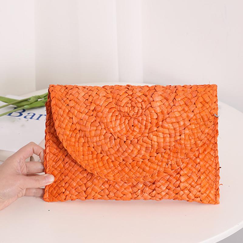 Yogodlns Mode Tassen Dames Zomer Retro Maïsstro Gebreide Handtas Sleutel Munt Geld Portemonnee Strand Clutch 25x2x15cm oranje